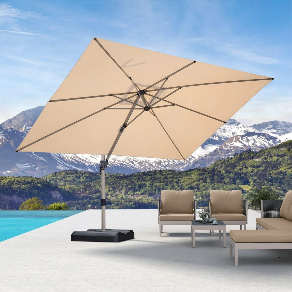 PURPLE LEAF Hailar Deluxe Aluminum Patio Umbrella with Base, Square and Rectangular Umbrella