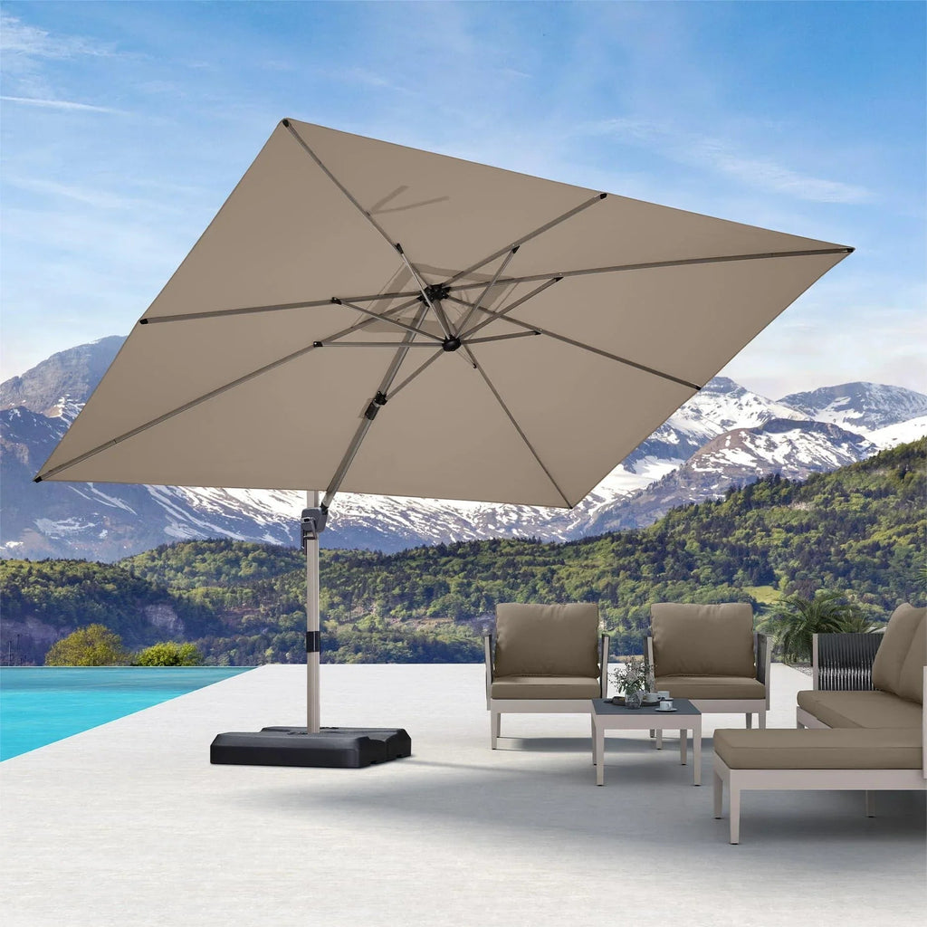 PURPLE LEAF Hailar Deluxe Aluminum Patio Umbrella with Base, Square and Rectangular Umbrella