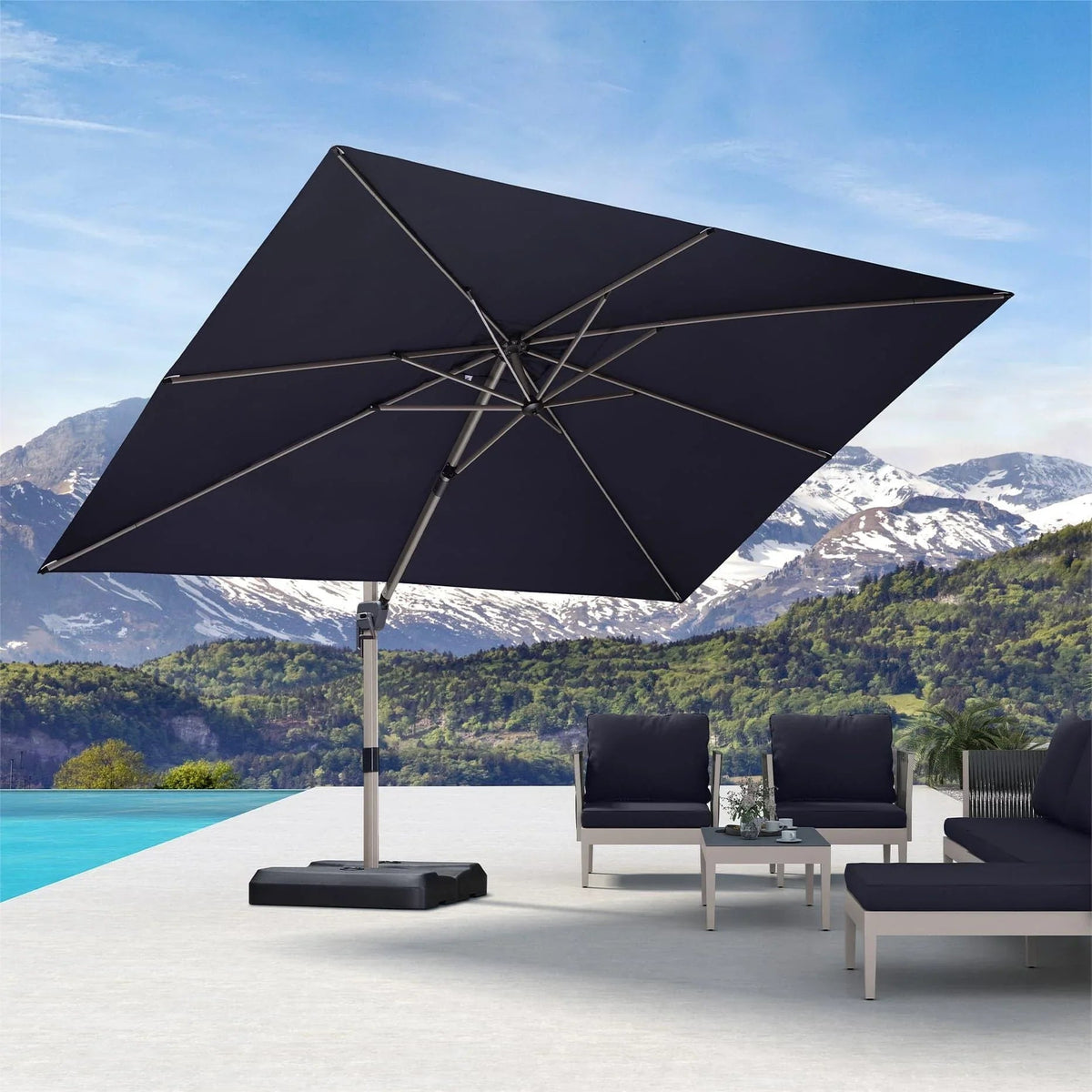 PURPLE LEAF Hailar Deluxe Aluminum Patio Umbrella with Base, Square and Rectangular Umbrella