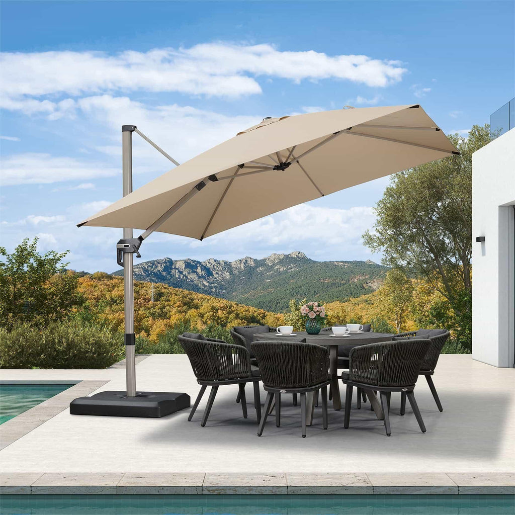 PURPLE LEAF Hailar Deluxe Aluminum Patio Umbrella with Base, Square and Rectangular Umbrella