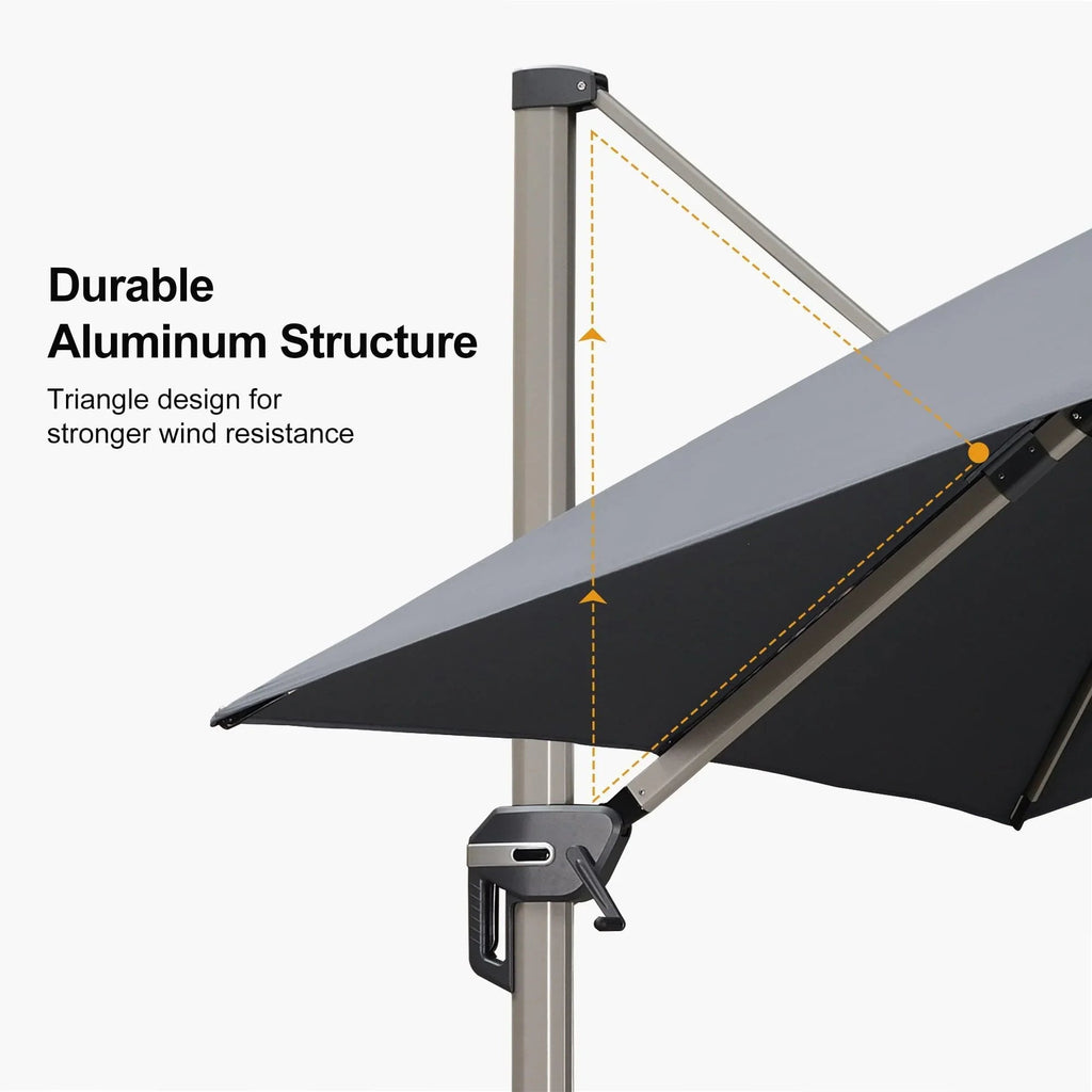 PURPLE LEAF Hailar Deluxe Aluminum Patio Umbrella with Base, Square and Rectangular Umbrella