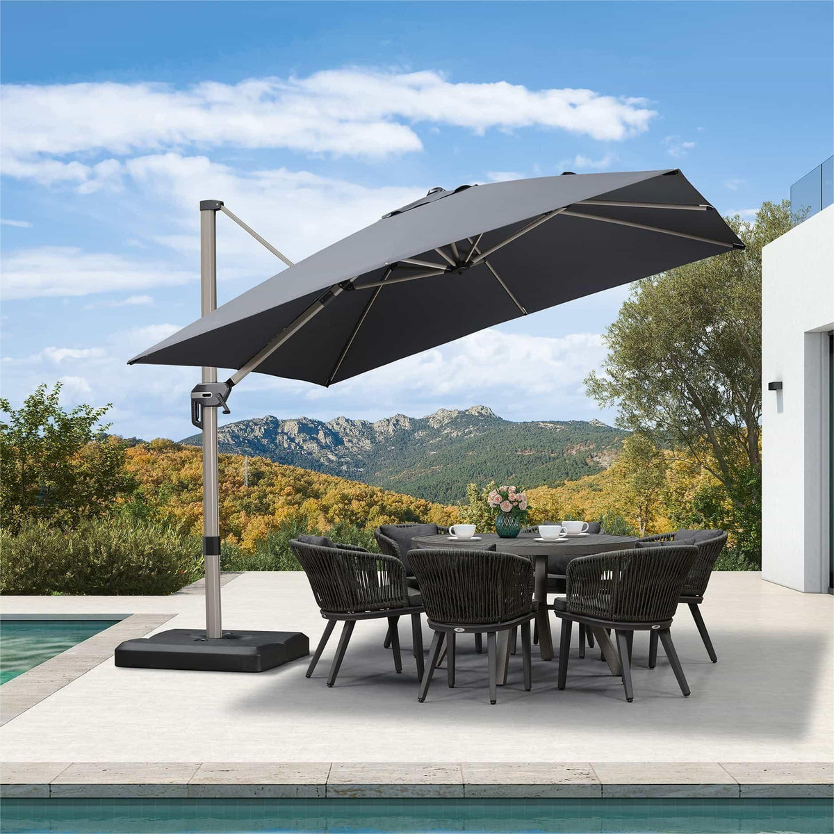 PURPLE LEAF Hailar Deluxe Aluminum Patio Umbrella with Base, Square and Rectangular Umbrella