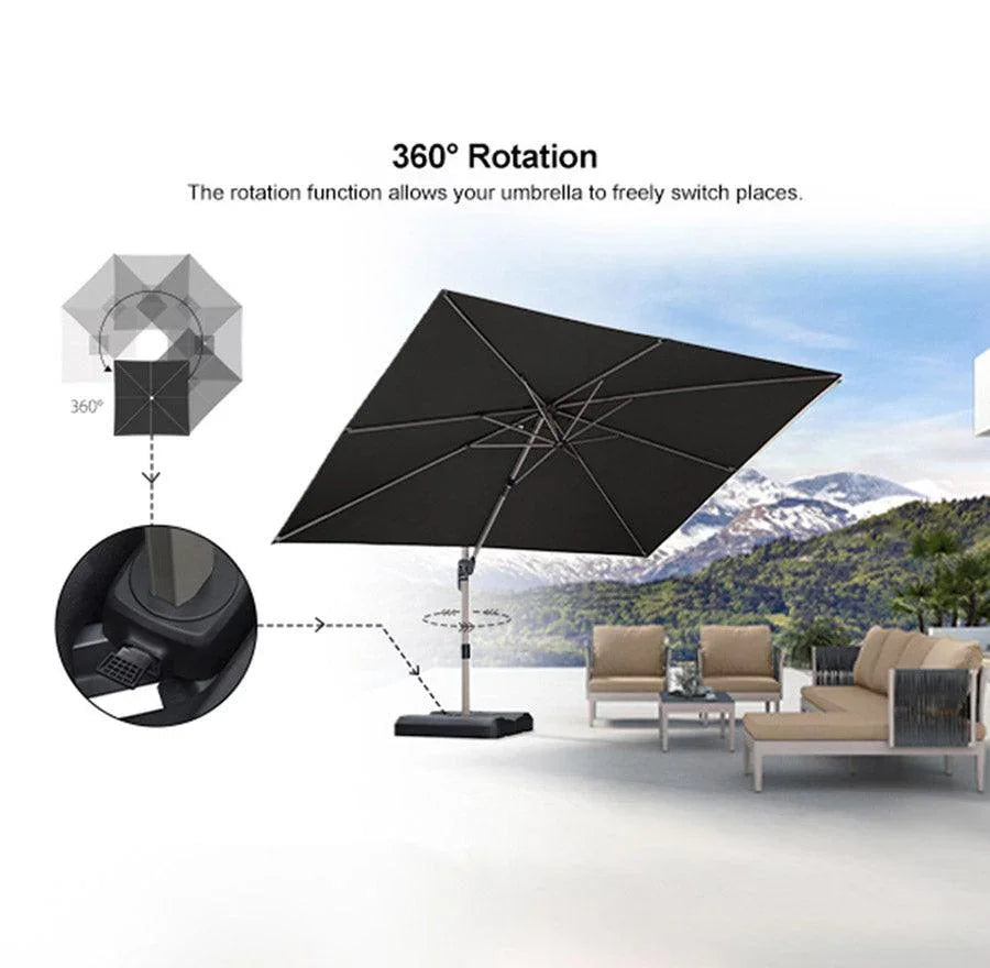 PURPLE LEAF Hailar Deluxe Aluminum Patio Umbrella with Base, Square and Rectangular Umbrella