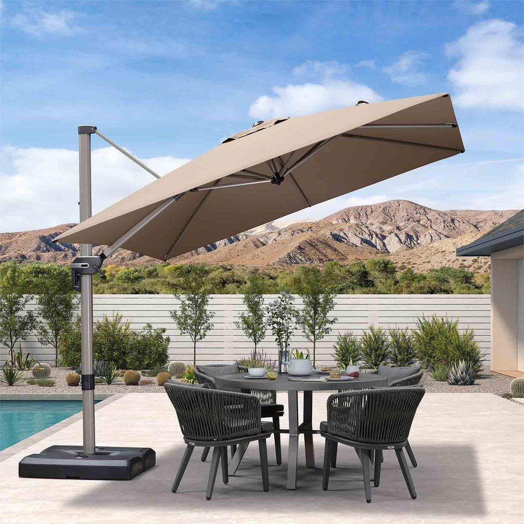 PURPLE LEAF Hailar Deluxe Aluminum Patio Umbrella with Base, Square and Rectangular Umbrella