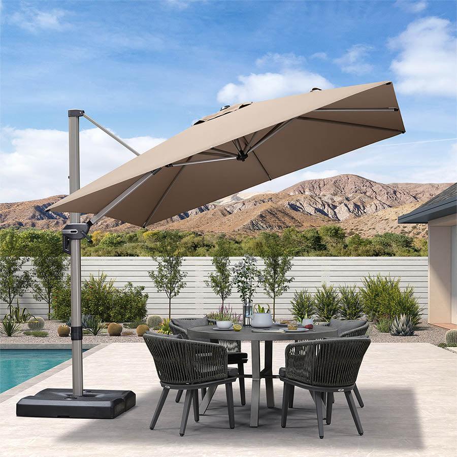 PURPLE LEAF Hailar Deluxe Aluminum Patio Umbrella with Base, Square and Rectangular Umbrella