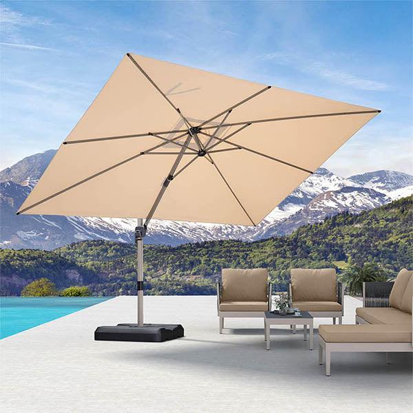 PURPLE LEAF Hailar Deluxe Aluminum Patio Umbrella with Base, Square and Rectangular Umbrella