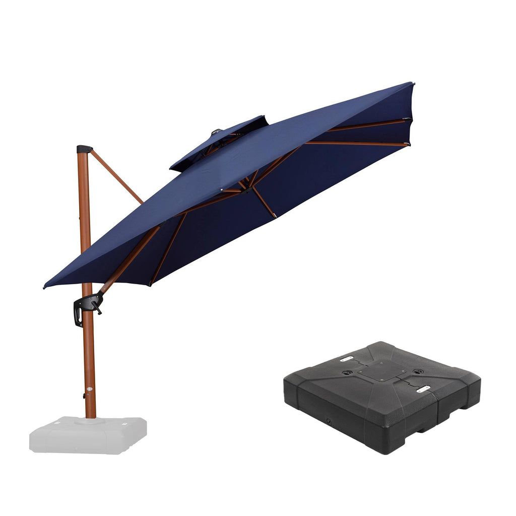 PURPLE LEAF Outdoor Garden Umbrella with Base, Cantilever Umbrellas in Wood Color