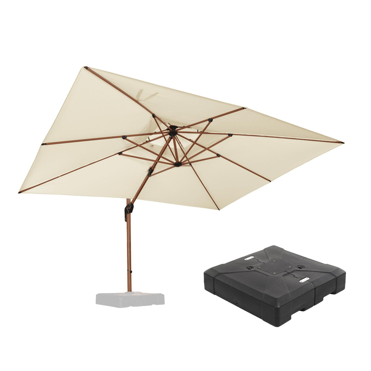 PURPLE LEAF Outdoor Garden Umbrella with Base, Cantilever Umbrellas in Wood Color