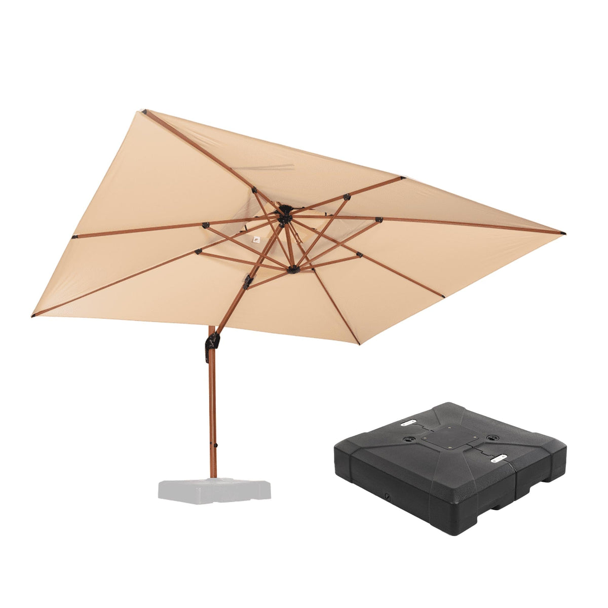 PURPLE LEAF Outdoor Garden Umbrella with Base, Cantilever Umbrellas in Wood Color