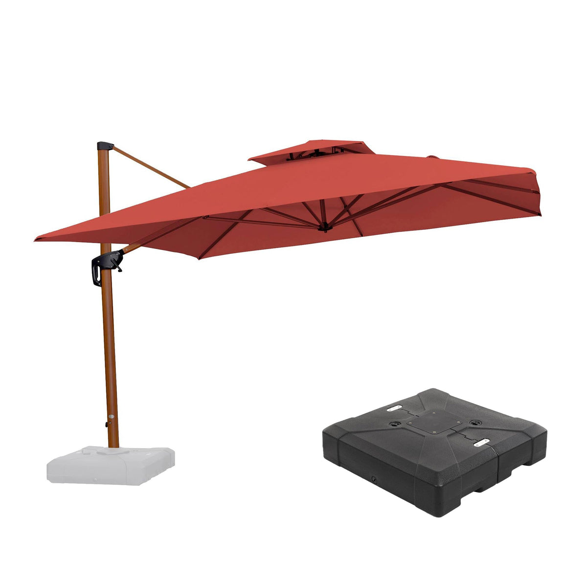 PURPLE LEAF Outdoor Garden Umbrella with Base, Cantilever Umbrellas in Wood Color