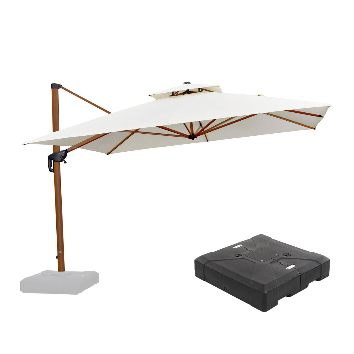 PURPLE LEAF Outdoor Garden Umbrella with Base, Cantilever Umbrellas in Wood Color