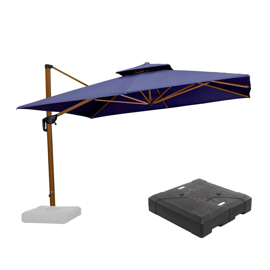 PURPLE LEAF Outdoor Garden Umbrella with Base, Cantilever Umbrellas in Wood Color