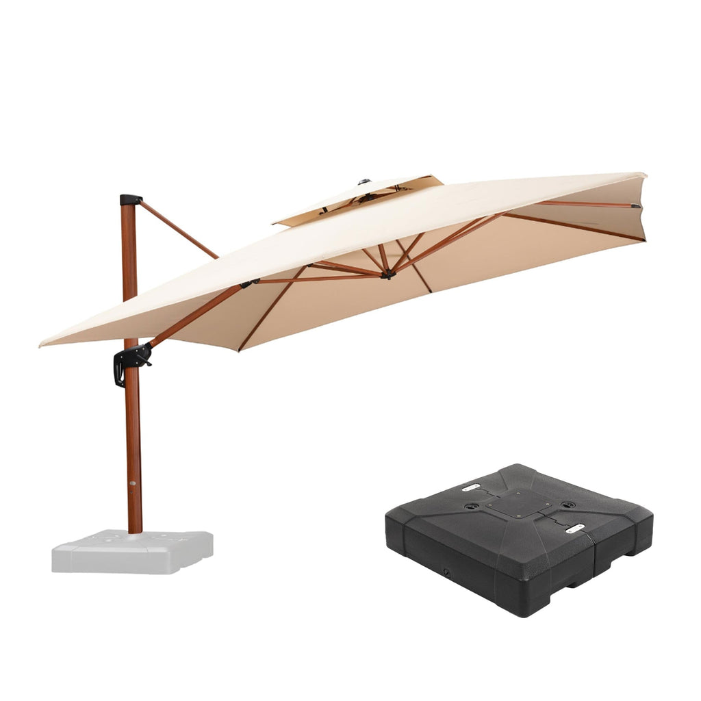 PURPLE LEAF Outdoor Garden Umbrella with Base, Cantilever Umbrellas in Wood Color