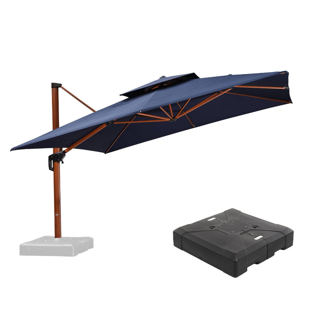 PURPLE LEAF Outdoor Garden Umbrella with Base, Cantilever Umbrellas in Wood Color