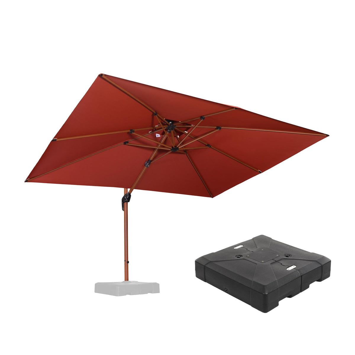 PURPLE LEAF Outdoor Garden Umbrella with Base, Cantilever Umbrellas in Wood Color