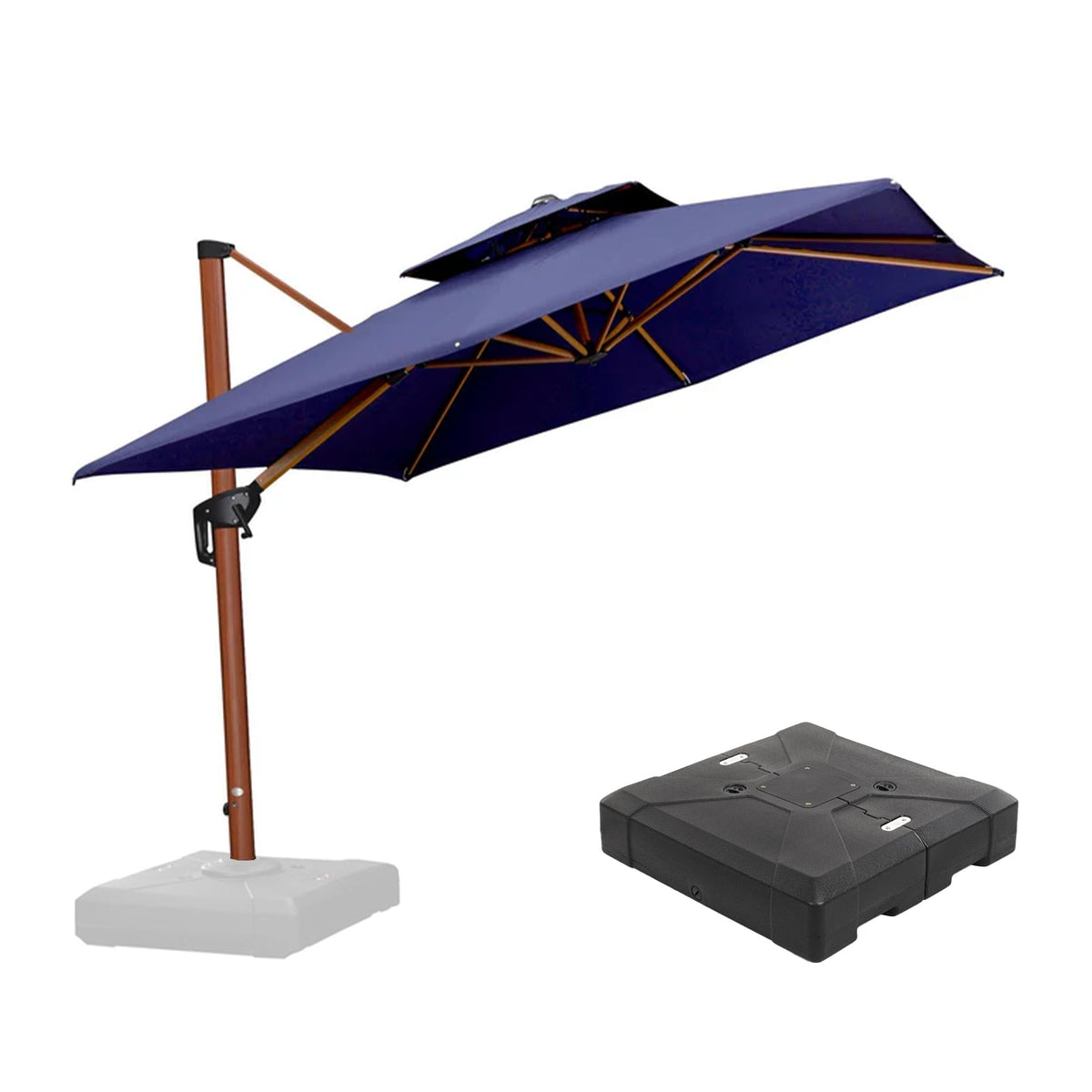 PURPLE LEAF Outdoor Garden Umbrella with Base, Cantilever Umbrellas in Wood Color