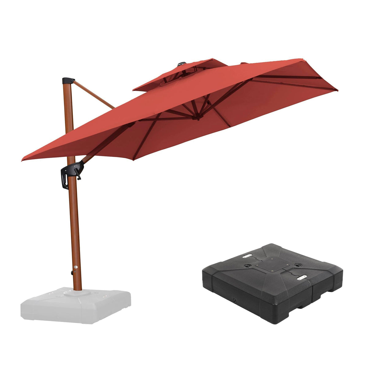 PURPLE LEAF Outdoor Garden Umbrella with Base, Cantilever Umbrellas in Wood Color