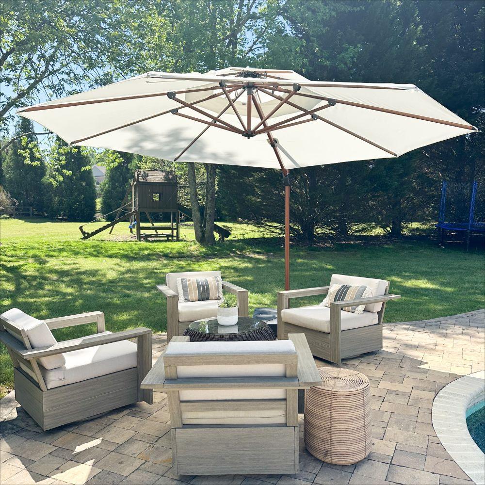 PURPLE LEAF Double Top 10 / 11 / 12 / 13 ft Round Aluminum Patio Umbrella in Wood Color