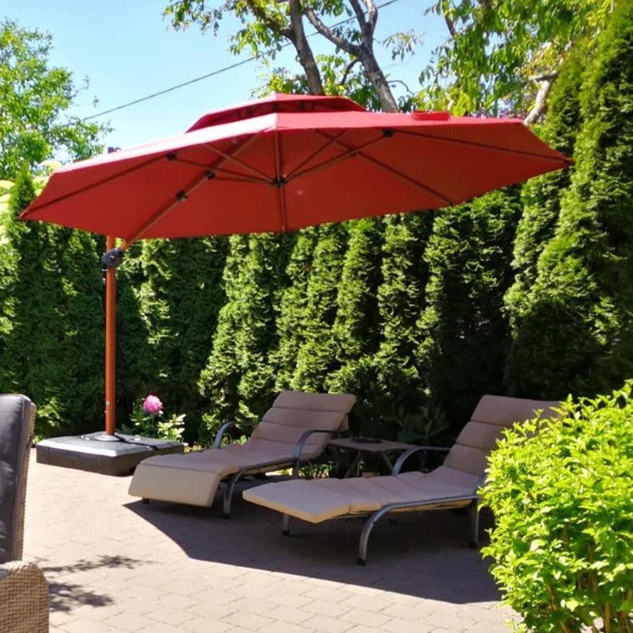 PURPLE LEAF Double Top 10 / 11 / 12 / 13 ft Round Aluminum Patio Umbrella in Wood Color