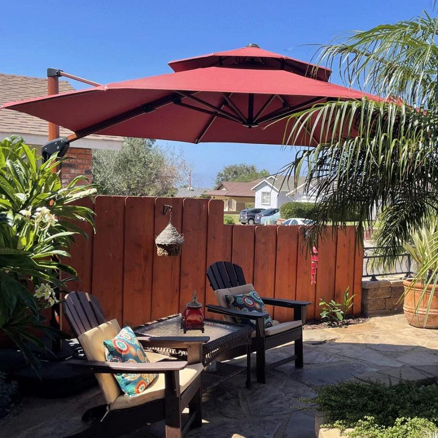 PURPLE LEAF Double Top 10 / 11 / 12 / 13 ft Round Aluminum Patio Umbrella in Wood Color
