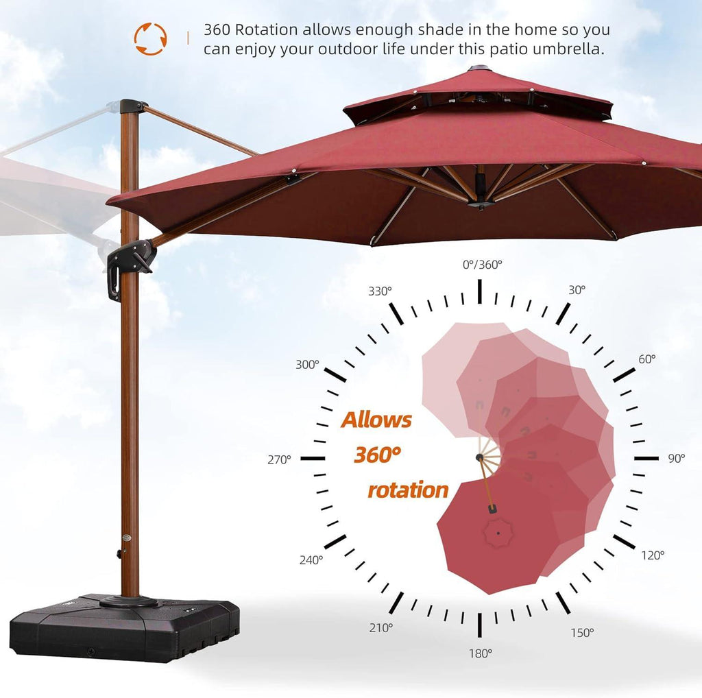 PURPLE LEAF Double Top 10 / 11 / 12 / 13 ft Round Aluminum Patio Umbrella in Wood Color