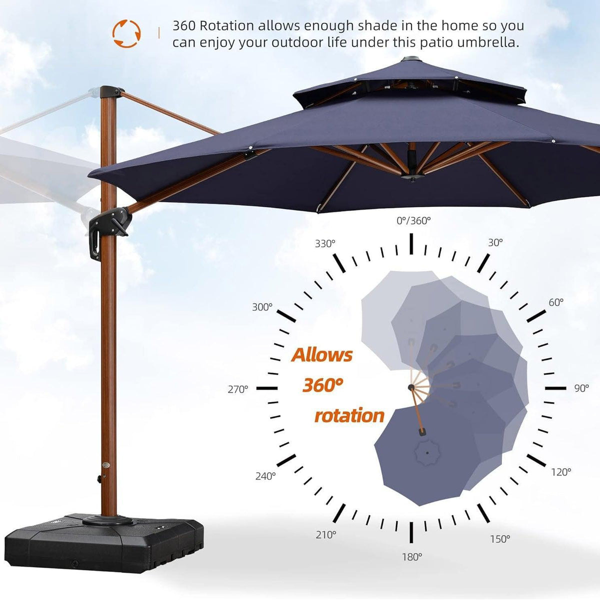 PURPLE LEAF Double Top 10 / 11 / 12 / 13 ft Round Aluminum Patio Umbrella in Wood Color