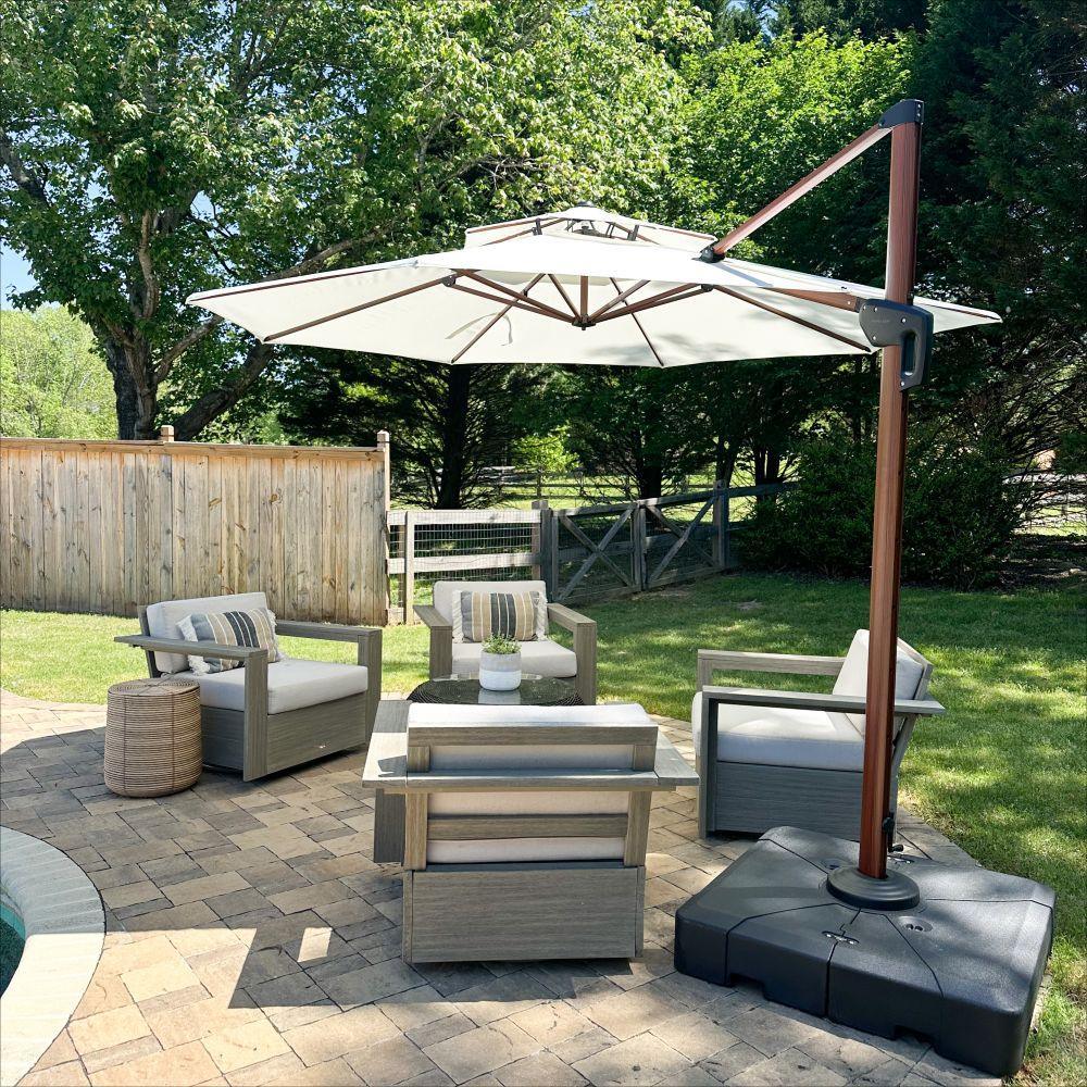 PURPLE LEAF Double Top 10 / 11 / 12 / 13 ft Round Aluminum Patio Umbrella in Wood Color