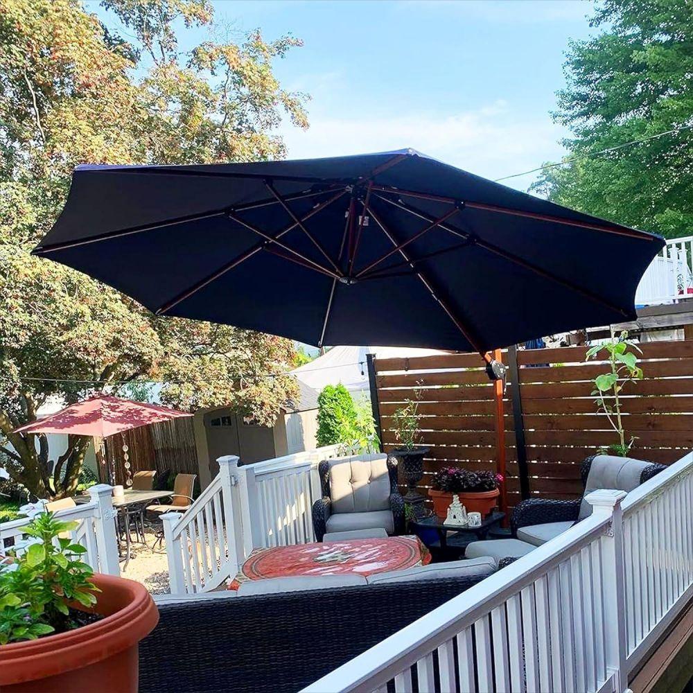 PURPLE LEAF Double Top 10 / 11 / 12 / 13 ft Round Aluminum Patio Umbrella in Wood Color