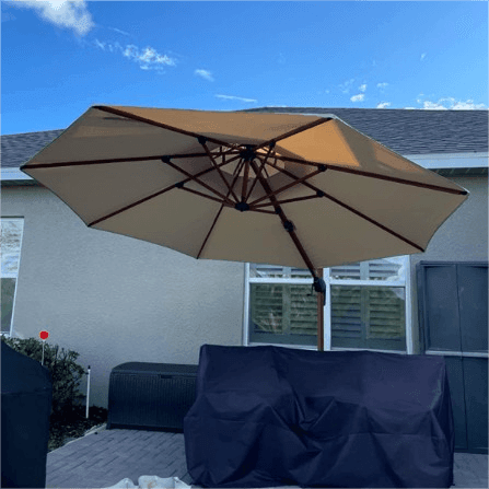 PURPLE LEAF Double Top 10 / 11 / 12 / 13 ft Round Aluminum Patio Umbrella in Wood Color