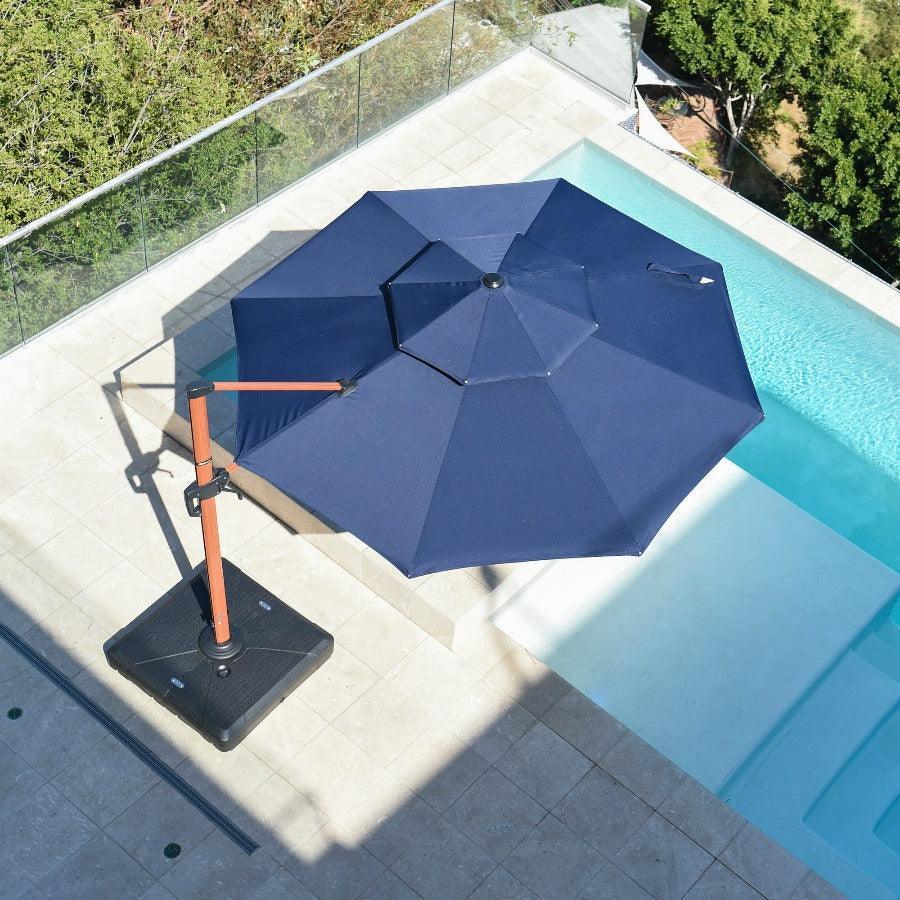 PURPLE LEAF Double Top 10 / 11 / 12 / 13 ft Round Aluminum Patio Umbrella in Wood Color