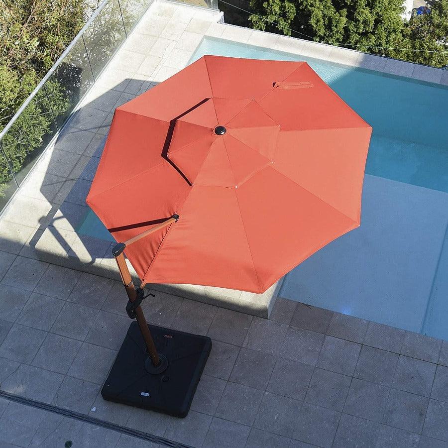 PURPLE LEAF Double Top 10 / 11 / 12 / 13 ft Round Aluminum Patio Umbrella in Wood Color