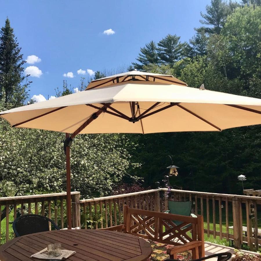 PURPLE LEAF Double Top 10 / 11 / 12 / 13 ft Round Aluminum Patio Umbrella in Wood Color