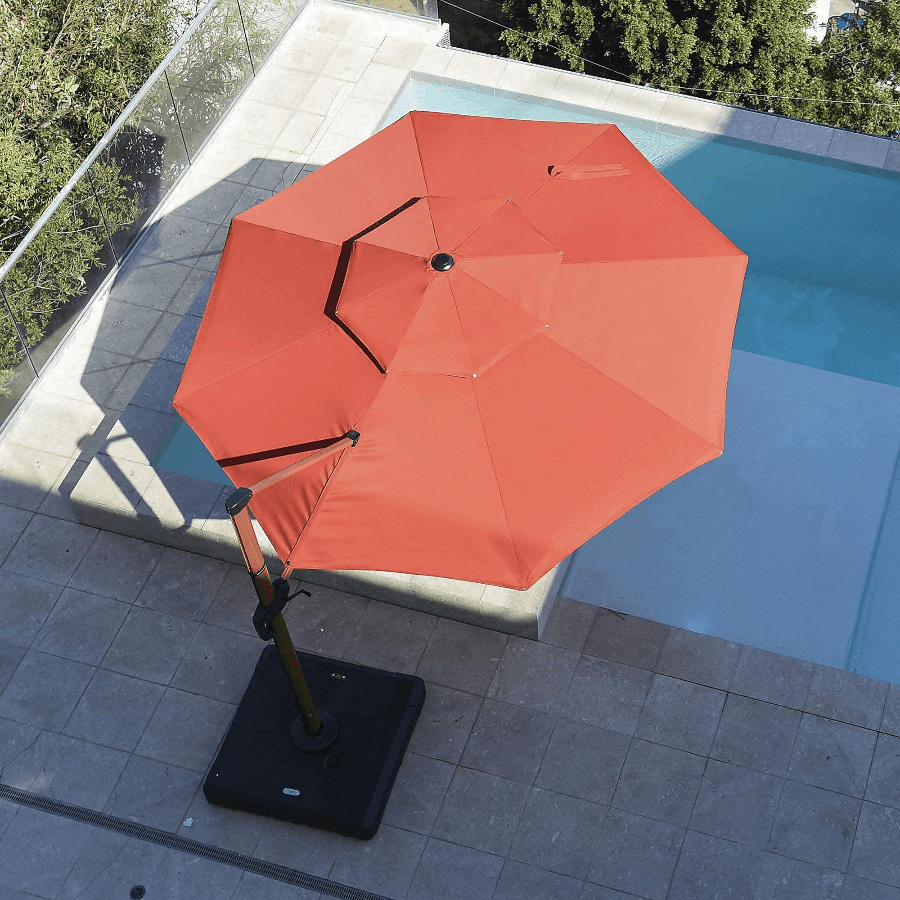 PURPLE LEAF Double Top 10 / 11 / 12 / 13 ft Round Aluminum Patio Umbrella in Wood Color