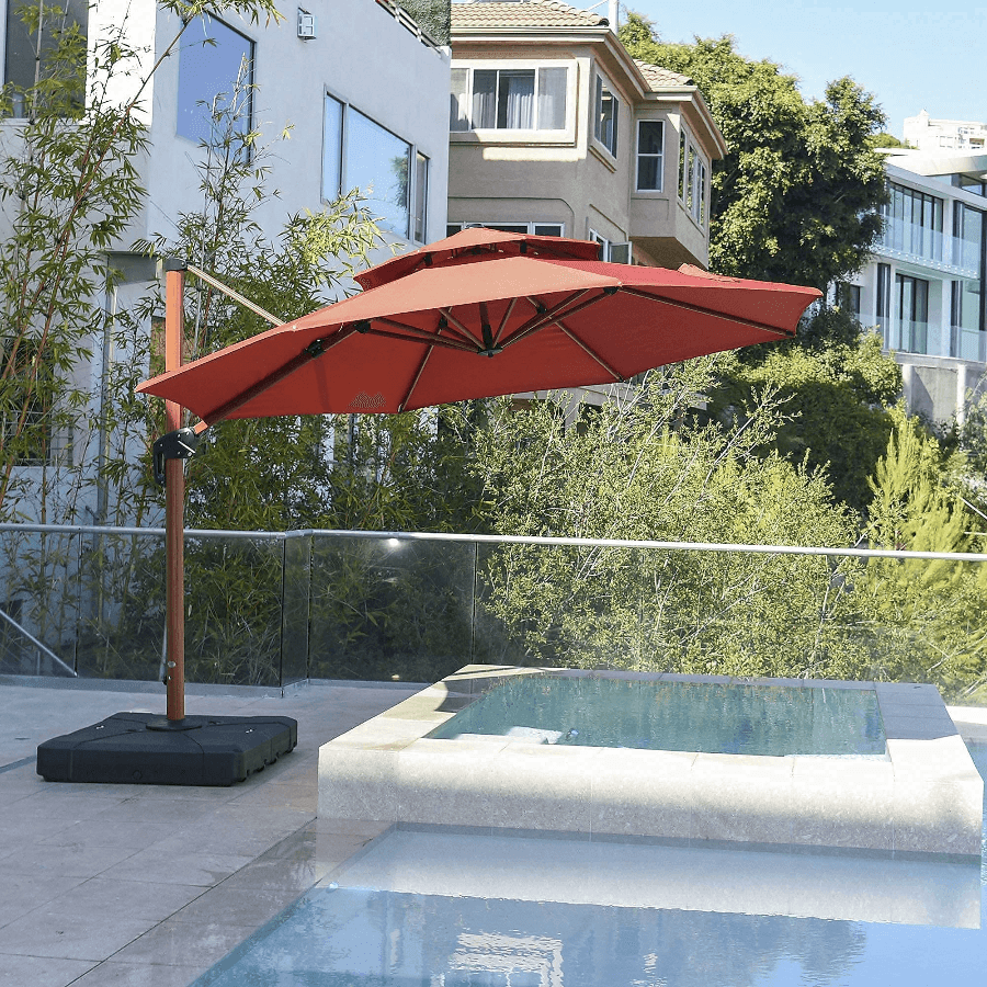 PURPLE LEAF Double Top 10 / 11 / 12 / 13 ft Round Aluminum Patio Umbrella in Wood Color