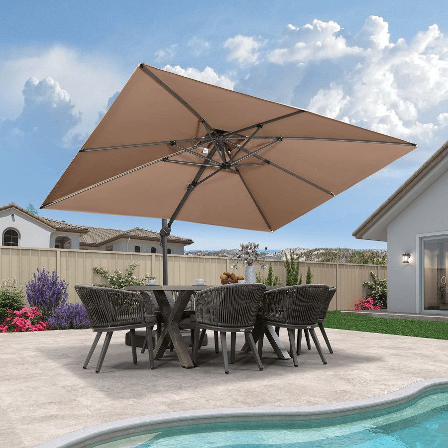 PURPLE LEAF Cantilever Patio Umbrella Gray Pole Outdoor Umbrella with UV Protection