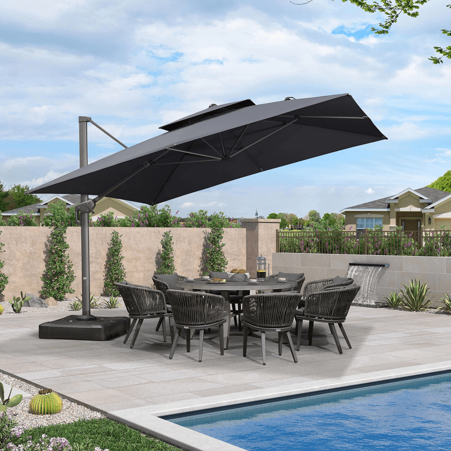 PURPLE LEAF Cantilever Patio Umbrella Gray Pole Outdoor Umbrella with UV Protection