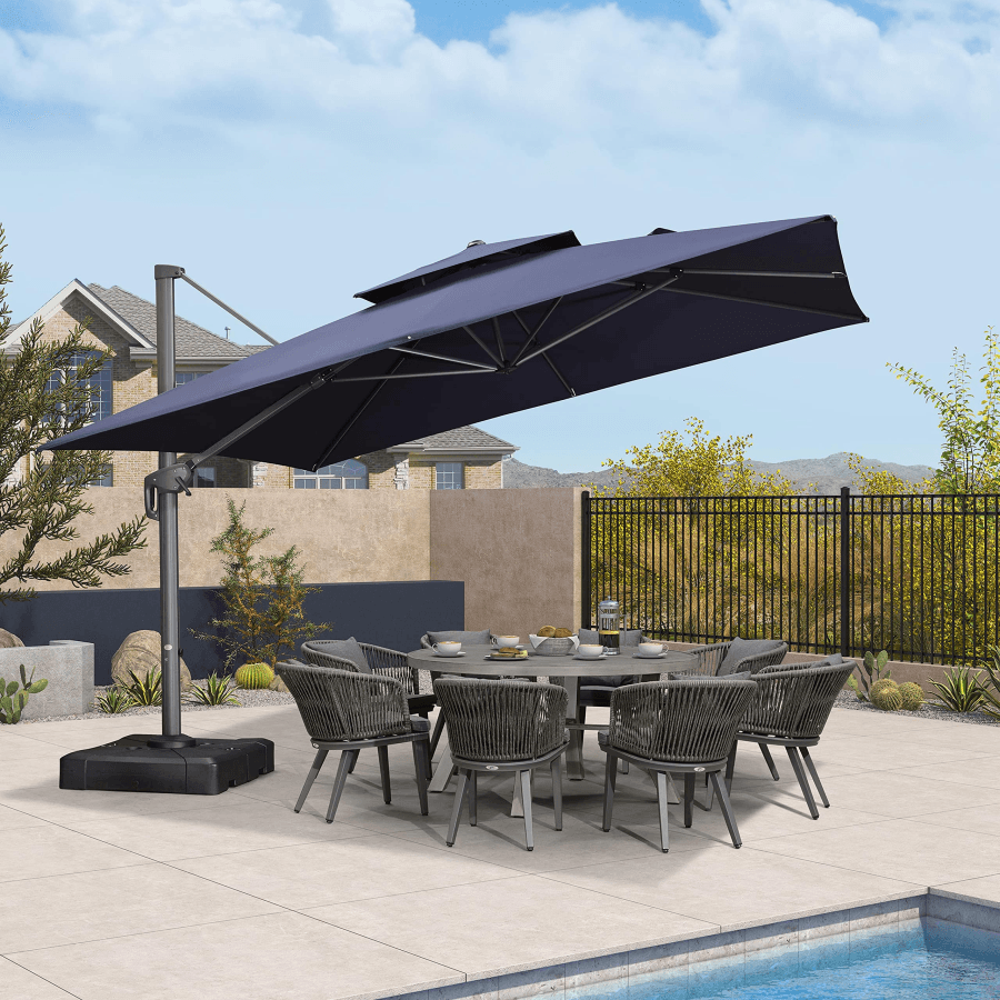 PURPLE LEAF Cantilever Patio Umbrella Gray Pole Outdoor Umbrella with UV Protection