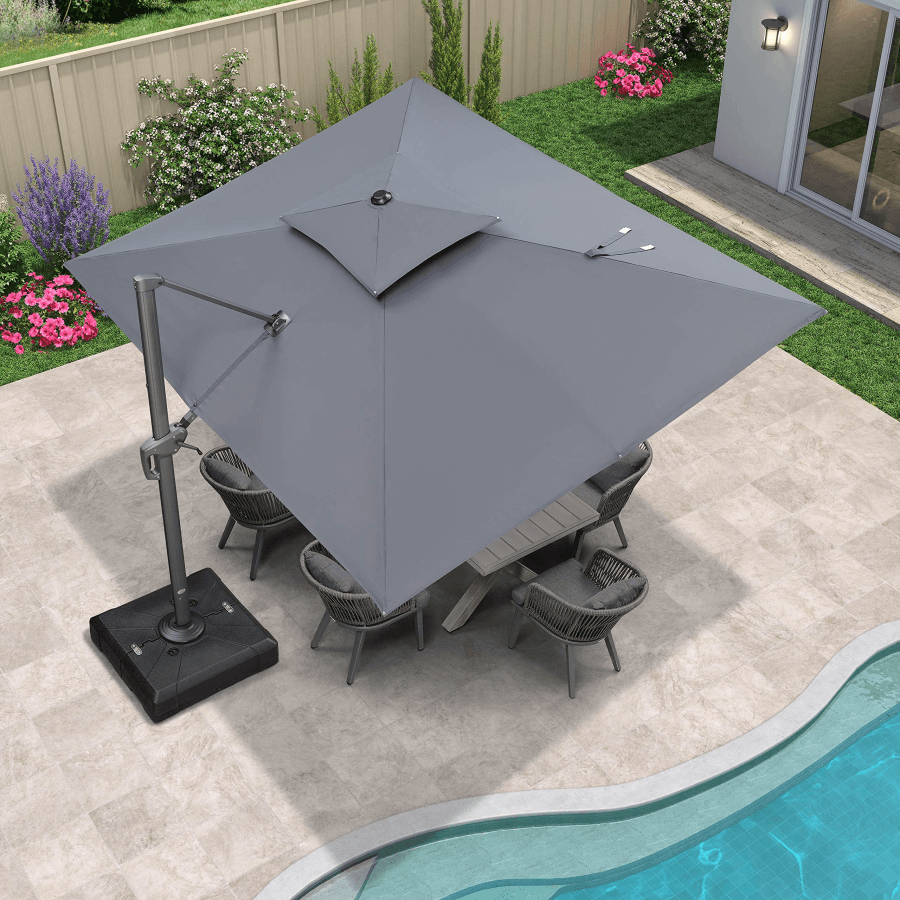 PURPLE LEAF Cantilever Patio Umbrella Gray Pole Outdoor Umbrella with UV Protection