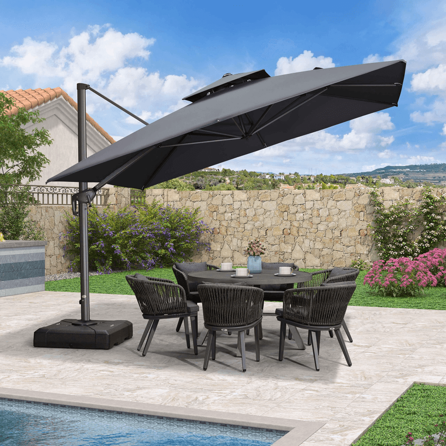 PURPLE LEAF Cantilever Patio Umbrella Gray Pole Outdoor Umbrella with UV Protection