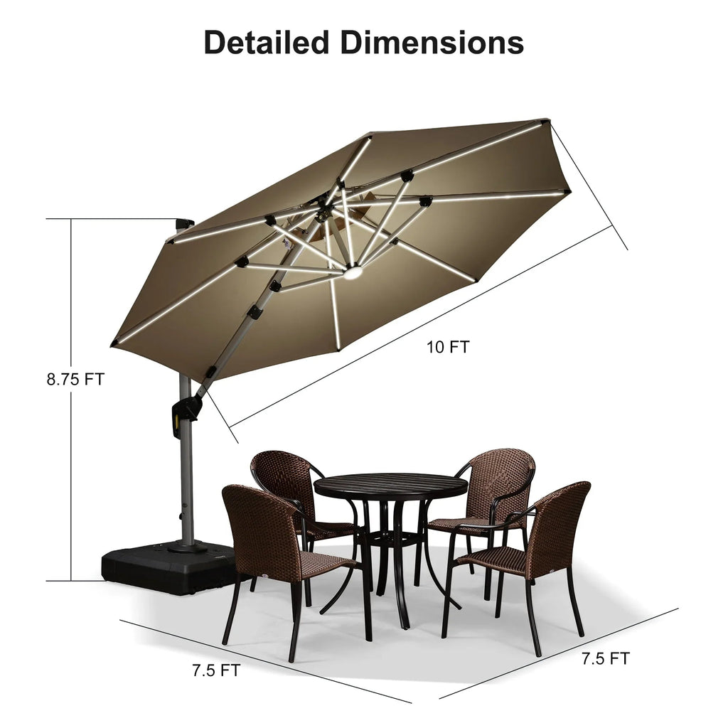 PURPLE LEAF Round Cantilever Umbrella with Base, Outdoor Umbrellas with Lights