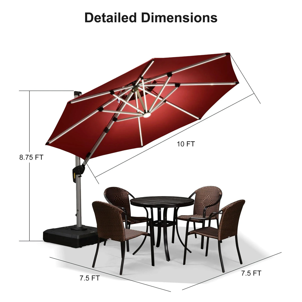 PURPLE LEAF Round Cantilever Umbrella with Base, Outdoor Umbrellas with Lights