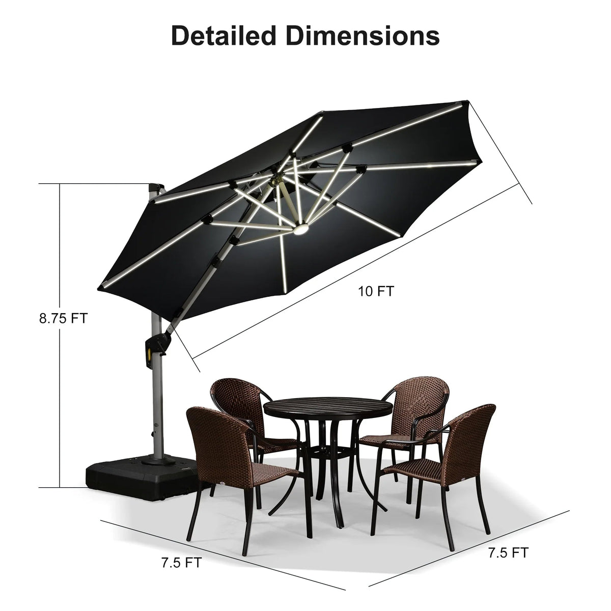 PURPLE LEAF Round Cantilever Umbrella with Base, Outdoor Umbrellas with Lights