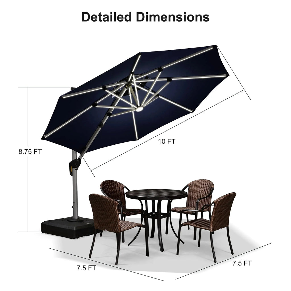 PURPLE LEAF Round Cantilever Umbrella with Base, Outdoor Umbrellas with Lights