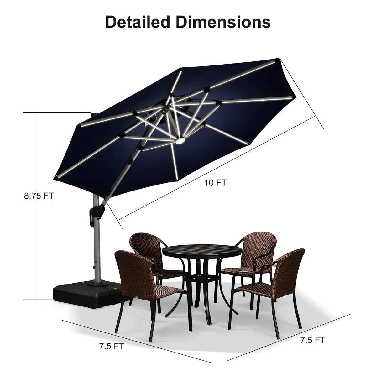 PURPLE LEAF Round Cantilever Umbrella with Base, Outdoor Umbrellas with Lights