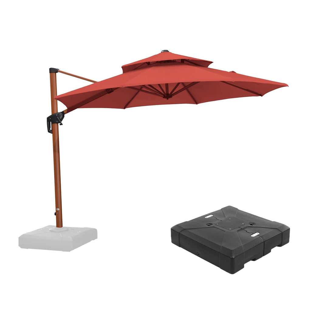 PURPLE LEAF Outdoor Garden Umbrella with Base, Cantilever Umbrellas in Wood Color
