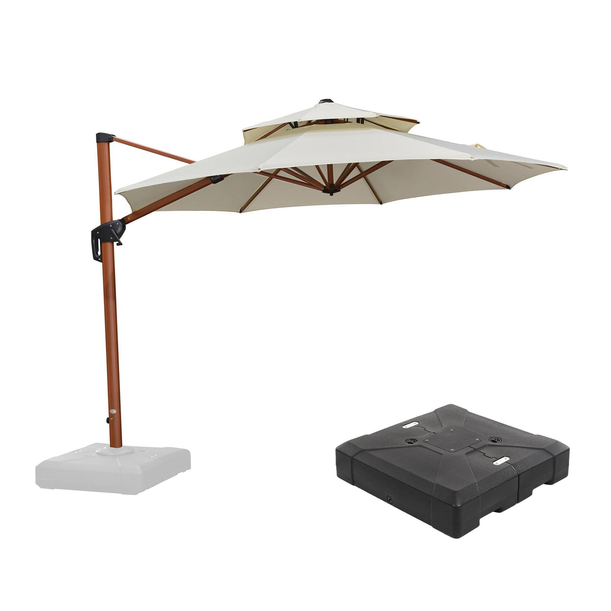 PURPLE LEAF Outdoor Garden Umbrella with Base, Cantilever Umbrellas in Wood Color