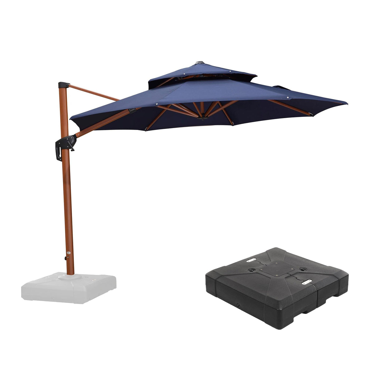 PURPLE LEAF Outdoor Garden Umbrella with Base, Cantilever Umbrellas in Wood Color
