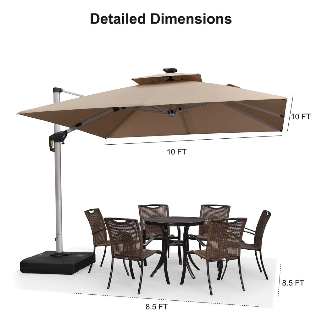 PURPLE LEAF Square Cantilever Umbrella with Base, Outdoor Umbrellas with Lights