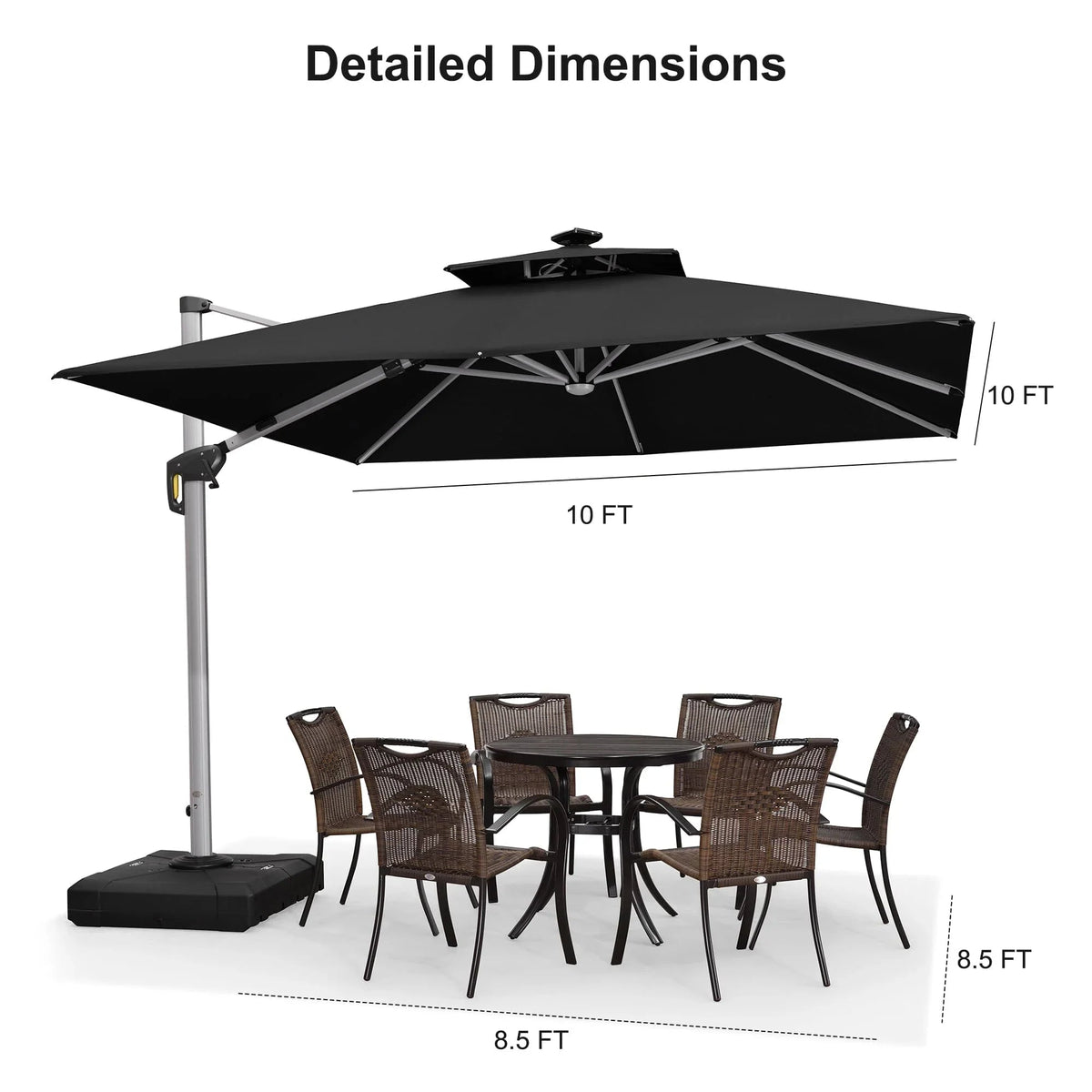 PURPLE LEAF Square Cantilever Umbrella with Base, Outdoor Umbrellas with Lights