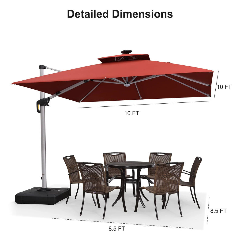 PURPLE LEAF Square Cantilever Umbrella with Base, Outdoor Umbrellas with Lights